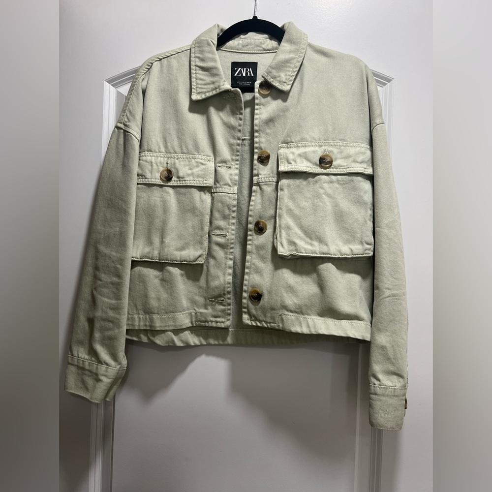 Zara light green denim jacket